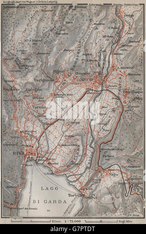 ARCO & RIVA DEL GARDA Umgebung. Trento, Italien Italia. Bolognano Mappa, 1911 Stockfoto