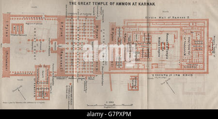 KARNAK. Bezirk von Amun-Re-Tempel des Ammon Grundriss. Ägypten, alte Landkarte 1914 Stockfoto