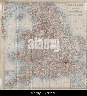 ENGLAND & WALES Railways & Dampfschiff Dampfschiff Routen. Großbritannien, 1910-Karte Stockfoto