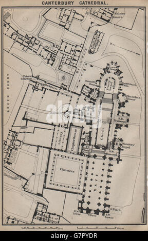 Grundriss der Kathedrale von CANTERBURY. Kent. BAEDEKER, 1910 Antike Landkarte Stockfoto