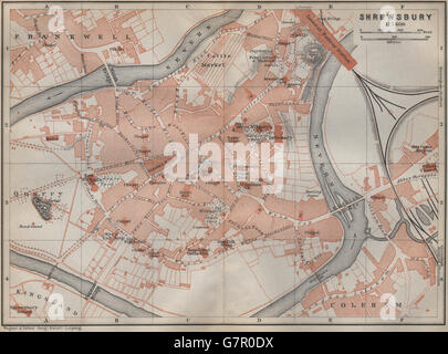 Stadtplan Stadt SHREWSBURY. Frankwell Shawbury Kingsland. Shropshire, 1910-Karte Stockfoto