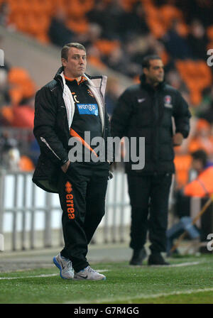 Fußball - Sky Bet Championship - Blackpool / Charlton Athletic - Bloomfield Road. Blackpool-Manager Lee Clark auf der Touchline. Stockfoto