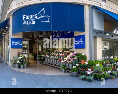 LILLE, FRANKREICH - 08. JUNI 2014: Außenansicht des hübschen Blumenladens Stockfoto