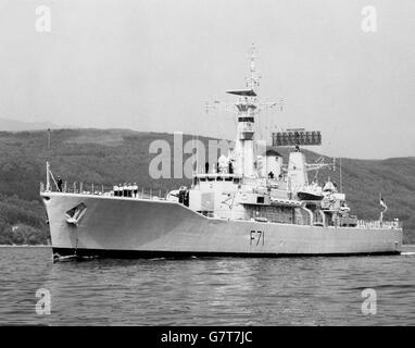 HMS Scylla (F71), Leander-Klasse Fregatte der Royal Navy. Sie wurde in Devonport Royal Dockyard gebaut. 1968 eingeführt und 1970 in Betrieb genommen. Stockfoto