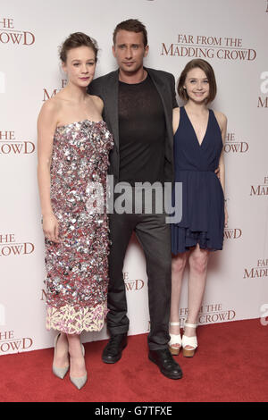 Carey Mulligan, Matthias Schoenaerts und Jessica Barden nahmen an der Weltpremiere von Far From The Madding Teil, die im BFI Southbank, London, stattfand. DRÜCKEN SIE VERBANDSFOTO. Bilddatum: Mittwoch, 15. April 2015. Siehe PA Story SHOWBIZ Madding. Bildnachweis sollte lauten: Matt Crossick/PA Wire Stockfoto