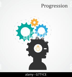 Menschlichen Kopf und Getriebe abstrakte Vektor Banner Entwurfsvorlage. Firmenkundengeschäft industrielle kreative Logo Symbol. Geschäft und Stock Vektor