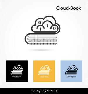 Cloud und Buch Logo Vektor Entwurfsvorlage. Computer und Daten Transfer-Symbol. Business und Technologie-Konzept. Vektor-illustrati Stock Vektor