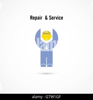 Wartung und Reparatur Arbeitskraft Elemente Logodesign. Wartungsservice und engineering Maskottchen-Symbol. Wirtschaft und Industrie con Stock Vektor