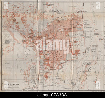 Stadtplan von JERUSALEM antiken Stadt. Israel. BAEDEKER, 1911 Antike Landkarte Stockfoto