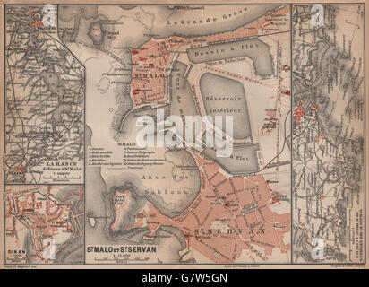 LA RANCE. Saint-MALO, St. SERVAN & DINAN Stadt Stadtpläne. Ille-et-Vilaine, 1899-Karte Stockfoto