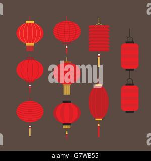 Reihe von bunten Laternen für verschiedene Festivals und Dekoration Stock Vektor
