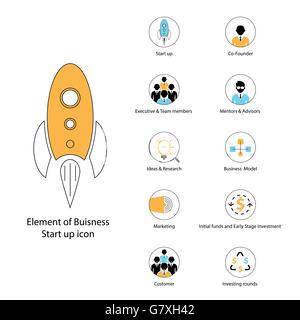Element der Existenzgründung dünne Linie Symbol. Start Up Unternehmen starten Corporate Concept.Business Liniensymbol. Marketing-Linie-Symbol. Stock Vektor