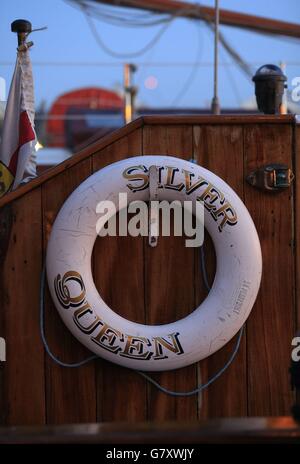 Dunkirk Little Ships versammeln sich am Royal Victoria Dock, London, um den 75. Jahrestag der großen Rettungsaktion - genannt Operation Dynamo - zu feiern. Stockfoto