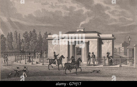 HYDE PARK. Einer der neuen Lodges. London. Schäfer, antique print 1828 Stockfoto