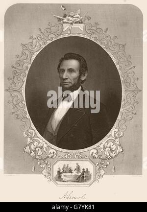 AMERIKANISCHER BÜRGERKRIEG. Präsident Abraham Lincoln. Einschub: Kabinett Rat, 1864 Stockfoto