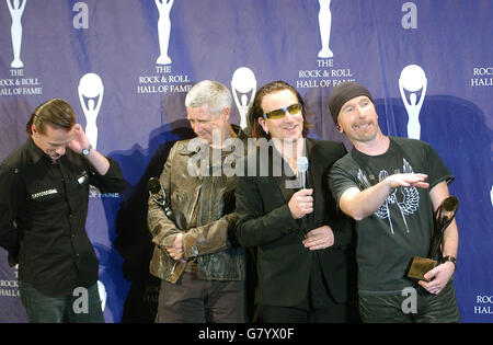 Rock and Roll Hall of Fame - Waldorf Astoria. Die irische Rockgruppe U2 nach ihrer Aufnahme in die Hall of Fame. Stockfoto