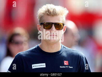 Sauber's Marcus Ericsson beim Trainingstag auf dem Circuit de Barcelona-Catalunya in Barcelona, Spanien. Stockfoto