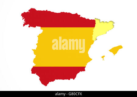 3D Darstellung der Karte von Katalonien mit Spanien Karte und Flagge. Stockfoto
