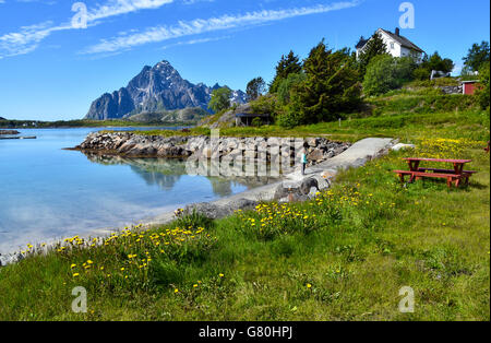 Vagakallen Berg von Lofoten Vågakallen, Ørsvågvær, Orsvagvaer, Arktis Norwegen, Lofoten-Inseln gesehen Stockfoto