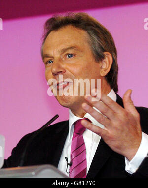 Allgemeiner Wahlkampf 2005 - Hauptquartier Der Labour-Partei. Der britische Premierminister Tony Blair. Stockfoto