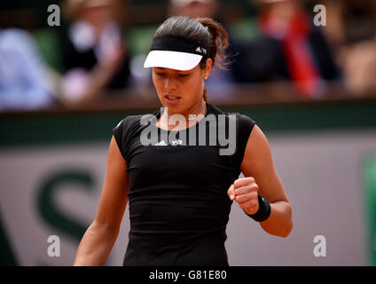 Ana Ivanovic beim Frauen-Quater-Finale gegen Elina Svitolina am Tag zehn der French Open in Roland Garros am 2. Juni 2015 in Paris, Frankreich Stockfoto