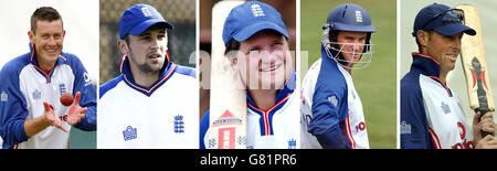 PA-Composite-Foto von Wisdens fünf Kricketspieler des Jahres, Englands (von links nach rechts) Ashley Giles, Steve Harmison, Robert Key, Andrew Strauss und Marcus Trescodick. Stockfoto