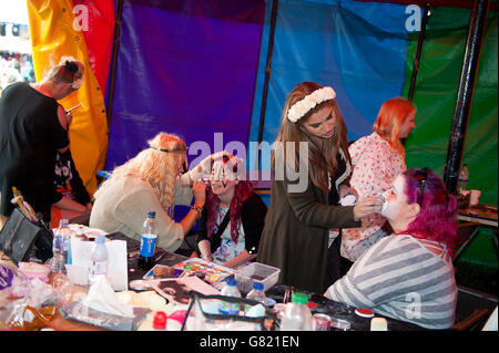 Download Festival 2015 - Tag Drei - Donington Park. Kiss Face painting am 3. Tag des Download Festivals am 14 2015. Juni in Donnington Park, Großbritannien Stockfoto