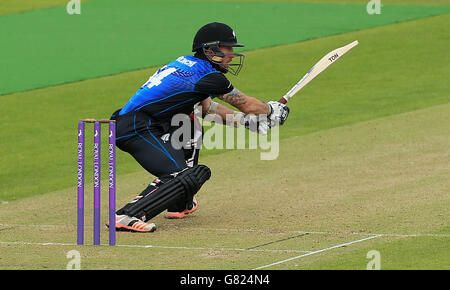 Cricket - ein-Tages-Tour-Spiel - Leicestershire - Neuseeland - Grace Road. Der Neuseeländer Luke Ronchi im Action-Schlagstock Stockfoto