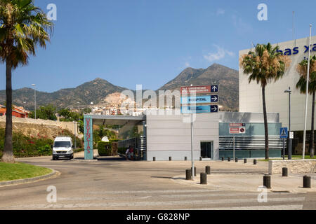 Notfall Eintritt Xanit International Hospital, Benalmadena, besucht von britischen Expats. Costa Del Sol, Spanien. Stockfoto