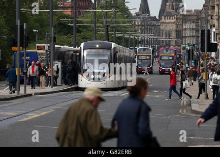 Edinburgh-Straßenbahn-Lager Stockfoto