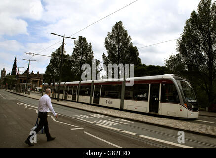 Edinburgh-Straßenbahn-Lager Stockfoto