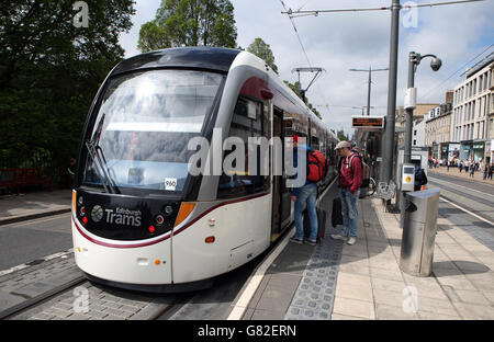 Edinburgh-Straßenbahn-Lager Stockfoto