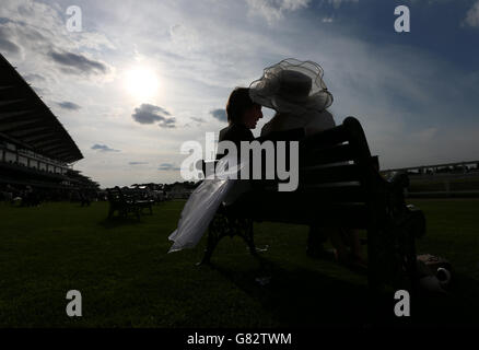 Pferderennen - The Royal Ascot Meeting 2015 - Tag 1 - Ascot Racecourse. Rennfahrer spät am Nachmittag während des ersten Tages des Royal Ascot Meeting 2015 auf der Ascot Racecourse, Berkshire. Stockfoto