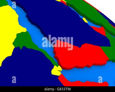 Jemen, Eritrea und Dschibuti auf bunten politischen Welt. 3D illustration Stockfoto