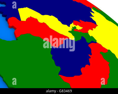 Zentralasien auf bunten politischen Welt. 3D illustration Stockfoto