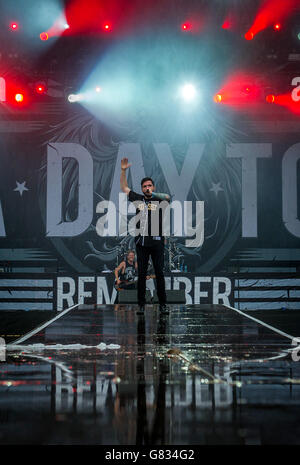 Jeremy McKinnon von A Day to Remember spielt live am Tag 2 des Download Festivals am 13. Juni 2015 in Donnington Park, Großbritannien Stockfoto