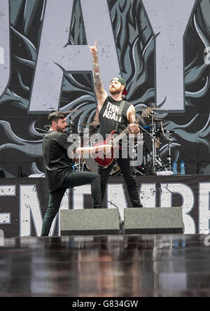 Jeremy McKinnon von A Day to Remember spielt live am Tag 2 des Download Festivals am 13. Juni 2015 in Donnington Park, Großbritannien Stockfoto