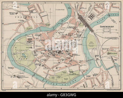 SHREWSBURY. Karte Stadtplan Vintage Stadt. Shropshire, 1922 Stockfoto