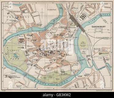 SHREWSBURY. Karte Stadtplan Vintage Stadt. Shropshire, 1926 Stockfoto