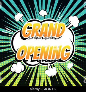 Feierliche Eröffnung Comic Blase Text Retro-Stil Stock Vektor