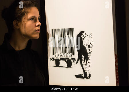 London, UK. 27. Juni 2016. Barcode-Leopard, 2002 von Banksy, est GBP 70.000-100, 000. Nach dem zweiten Weltkrieg und zeitgenössischer Kunst Saison bei Bonhams Auktion unter Ort am 29. Juni 2016. Stockfoto