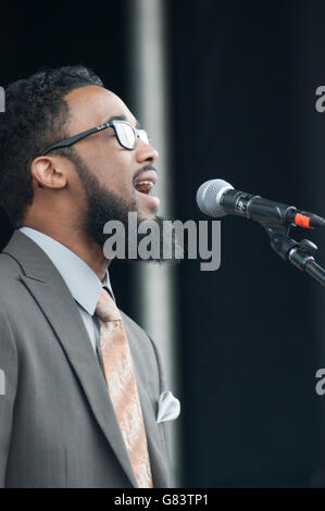Sensationelle Royal-Lichter-Gospel-Gruppe auf dem Folk Festival 2015, Bangor, Maine, USA Stockfoto