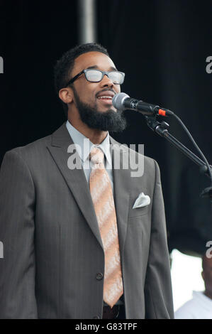 Sensationelle Royal-Lichter-Gospel-Gruppe auf dem Folk Festival 2015, Bangor, Maine, USA Stockfoto