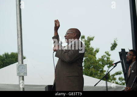 Sensationelle Royal-Lichter-Gospel-Gruppe auf dem Folk Festival 2015, Bangor, Maine Stockfoto