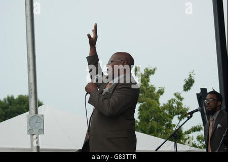 Sensationelle Royal-Lichter-Gospel-Gruppe auf dem Folk Festival 2015, Bangor, Maine Stockfoto