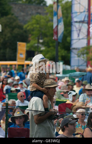 Publikumsmitglieder genießen eine Leistung beim American Folk Festival 2015, Bangor, Maine Stockfoto