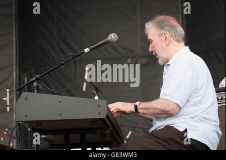 Keyboarder für Sleepy LaBeef Rockabilly Musik beim American Folk Festival 2015, Bangor, ME Stockfoto