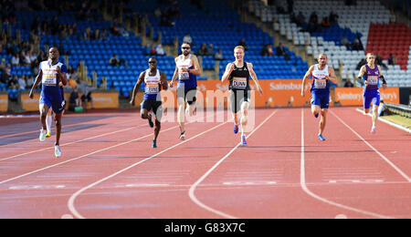 Sabah Yousif Bkheit (Newham), Nigel Levine (WSE Hounslow), Martyn Rooney (Croydon), Jarryd Dunn (Birchfield), Andrew Steele (Trafford) und Jamie Bowie (East Lothian) beim 400-Meter-Finale der Männer Stockfoto
