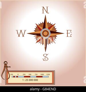 Windrose-Abbildung. Isolierte Vektor. Bestandteil einer alten oder alten Stil Karte Dekoration. Windrose ist ein Werkzeug, um Reisende zu führen und Karten lesen. Zeigt Norden, Süden, Osten, Westen, Messung Stock Vektor