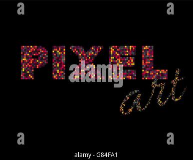 Pixel-Art schreiben. Bunte Pixel Abbildung. Nicht gruppierte Pixel oder Quadrate, geeignet, als ein Bewegungselement Grafiken zu verwenden. Isoliert. Vektor. Gaming-Pixel Design. Einfach zu neu einfärben. Schichten. Stock Vektor